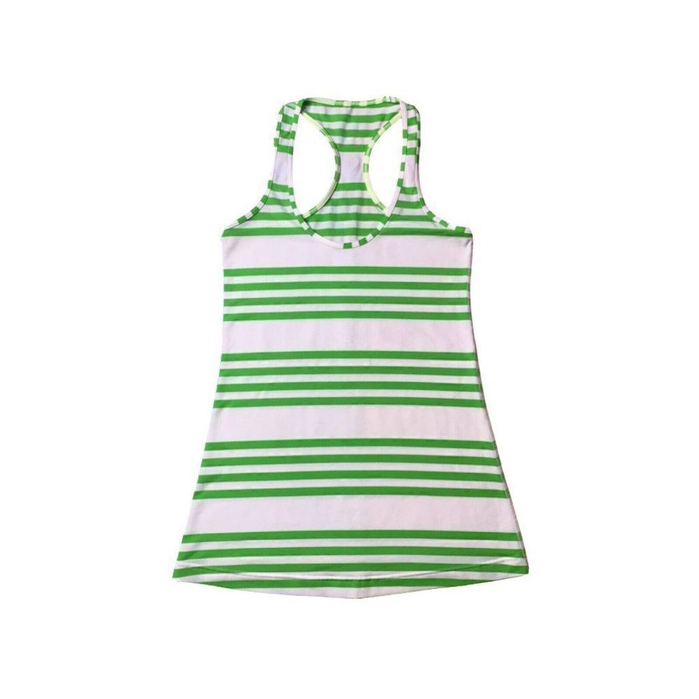 Lululemon Cool Racerback Tank Top Ocean Stripe Frond Green White Workout Sz 4? - Picture 2 of 10